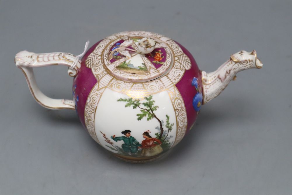 A Dresden Augustus Rex porcelain teapot and cover, height 12cm